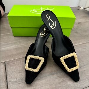 Sam Edelman Brit Black Suede Kitten Heel Mules Size 6.5